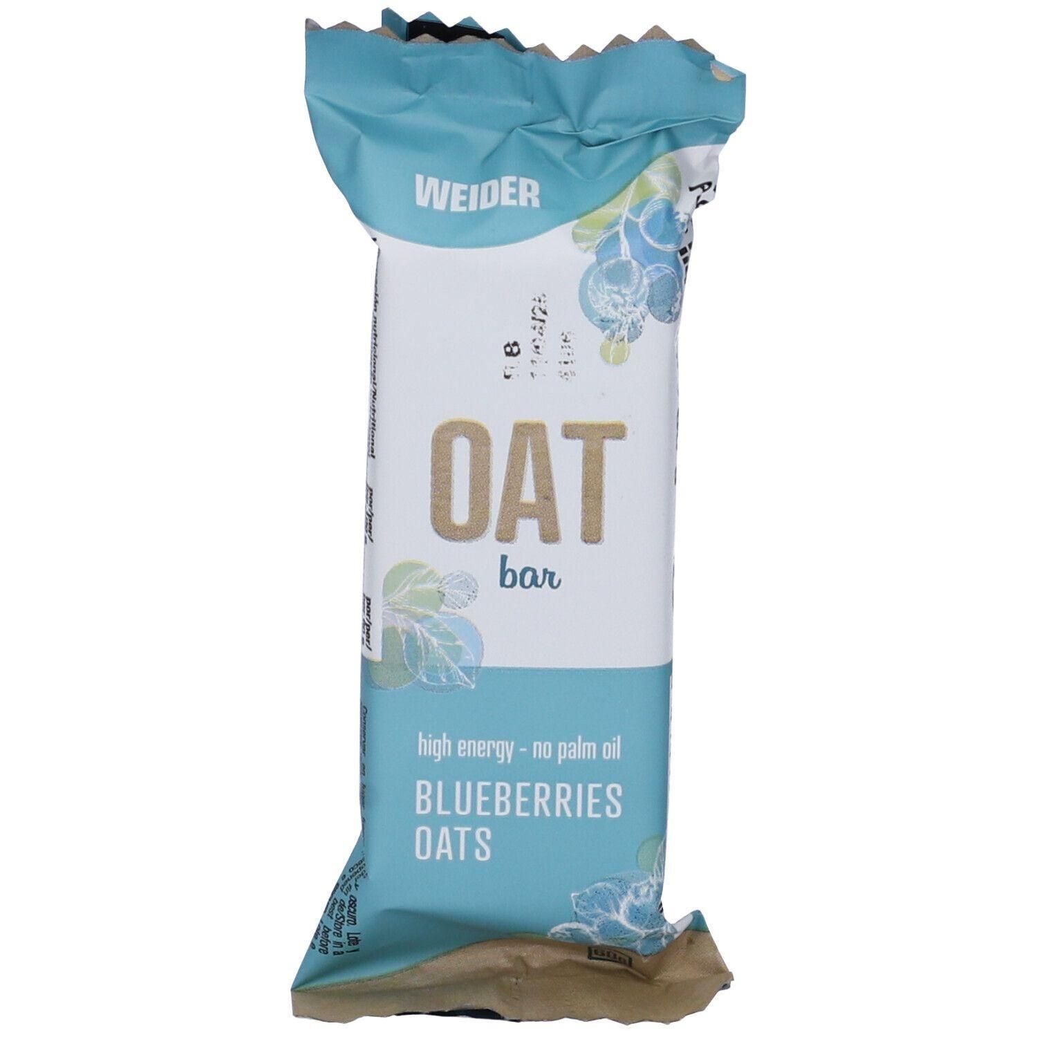 Barretta di avena Weider ai mirtilli, alta energia, senza olio di palma.