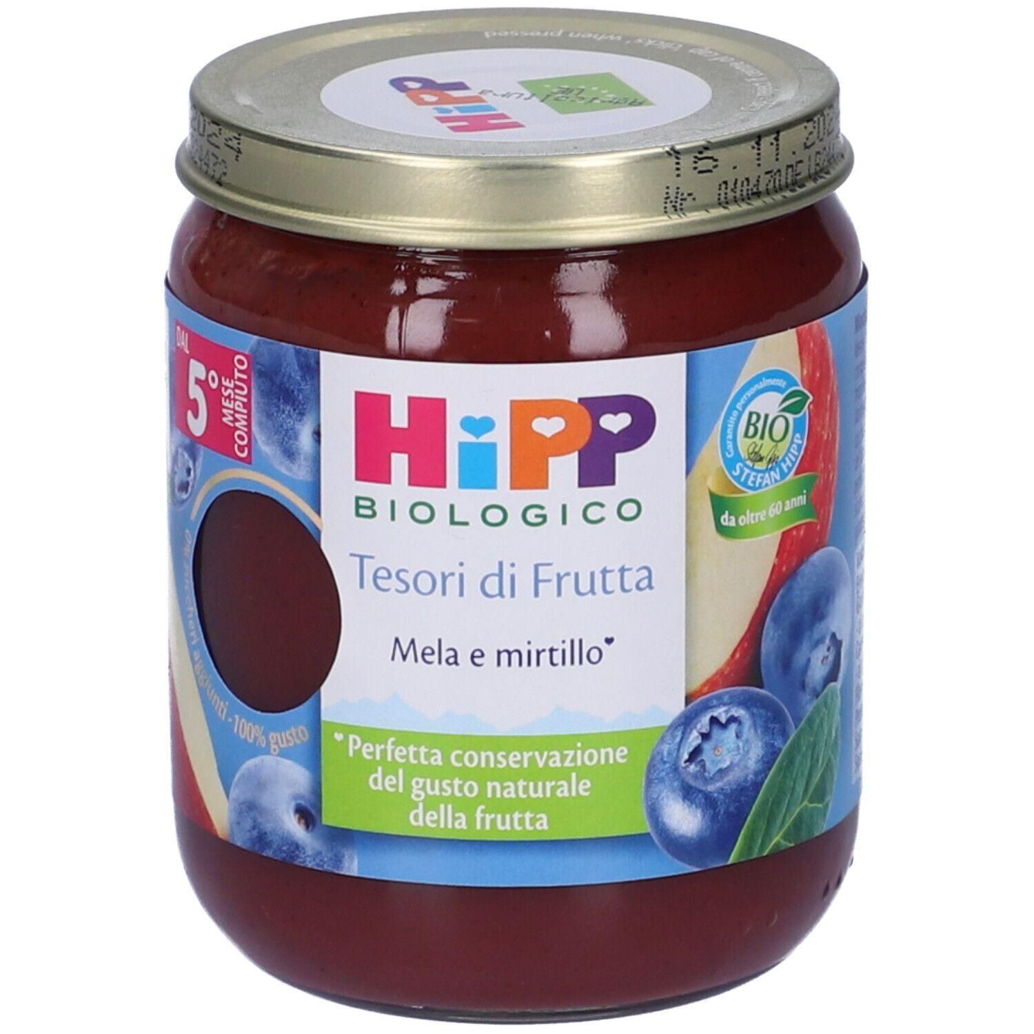 Vasetto Hipp Biologico Tesori di Frutta Mela e Mirtillo.