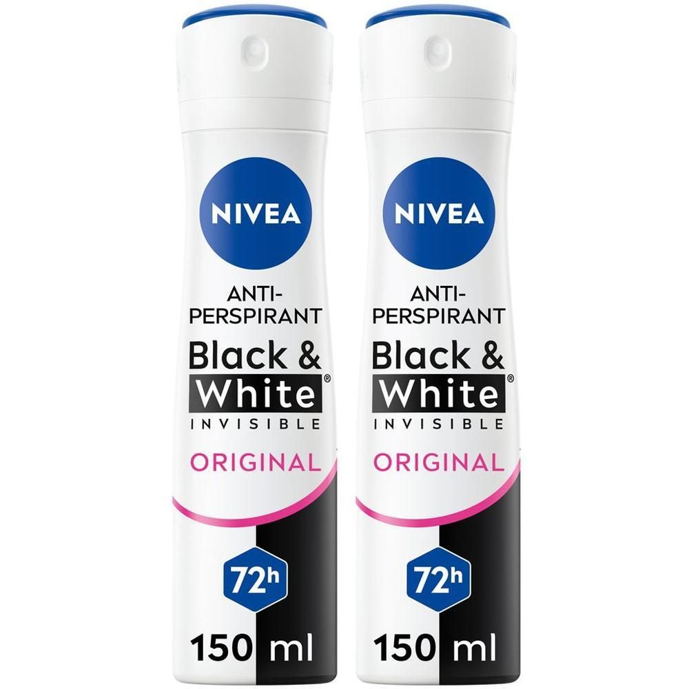 Nivea Black & White Invisible Original Spray 150 ml, Deodorante spray donna antitraspirante 72h