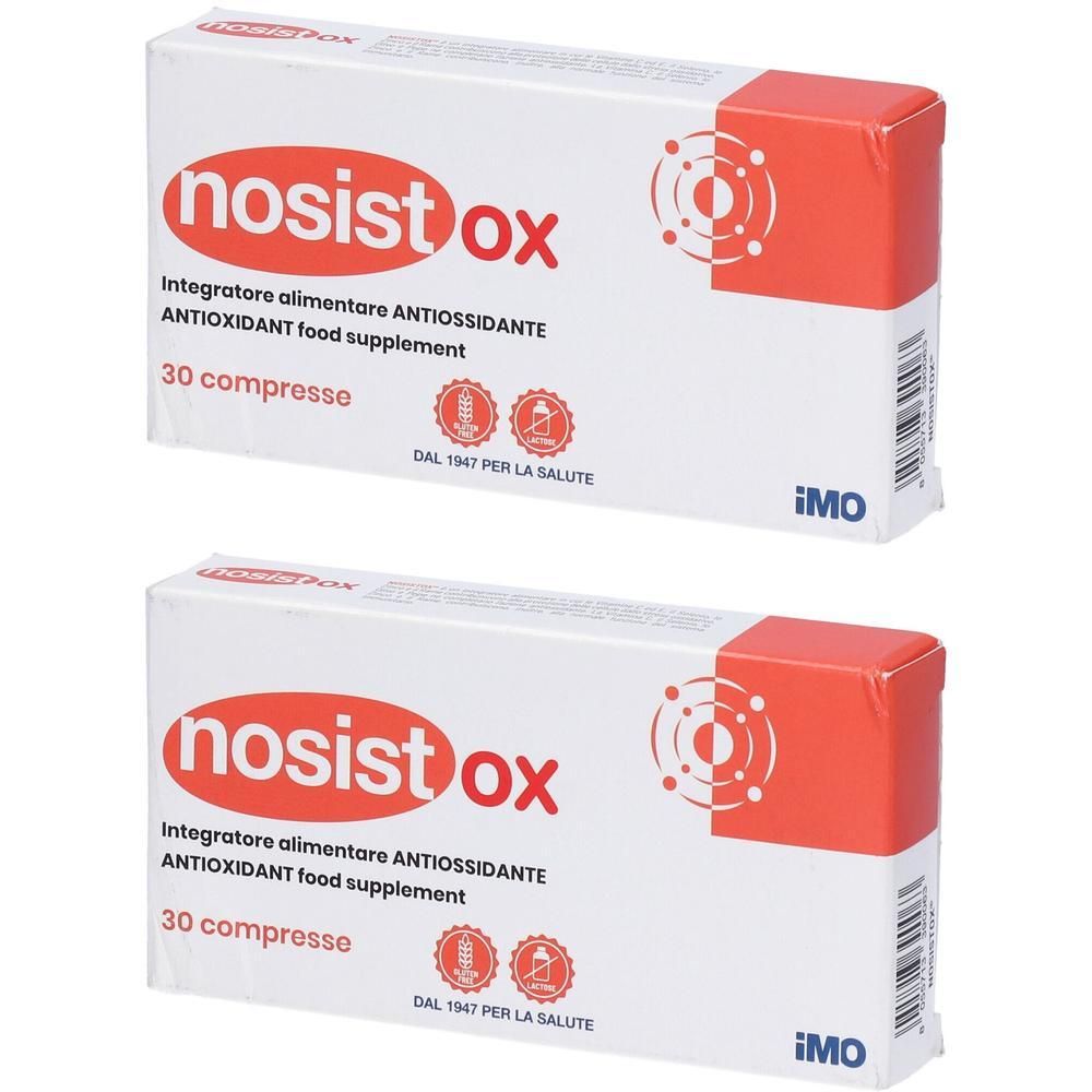 Due confezioni di integratore alimentare antiossidante Nosistox, 30 compresse per confezione.