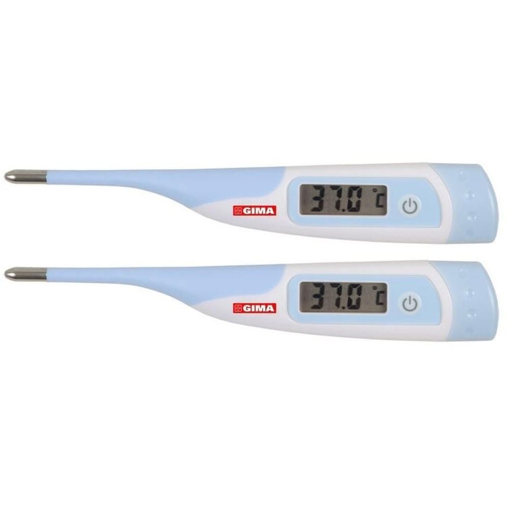 Due termometri digitali con accenti blu e display LCD che mostra 37.0°C.