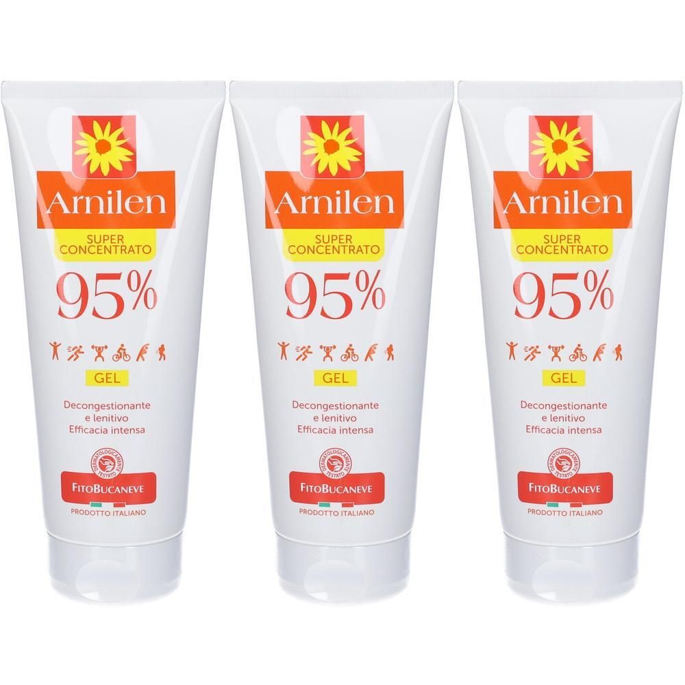 Tre tubi di Arnilen Gel 95% Arnica. Gel defaticante e lenitivo.