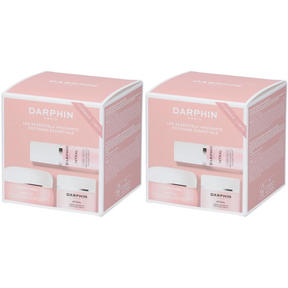 Due cofanetti regalo Darphin con prodotti lenitivi. Ogni cofanetto contiene una crema e un siero.