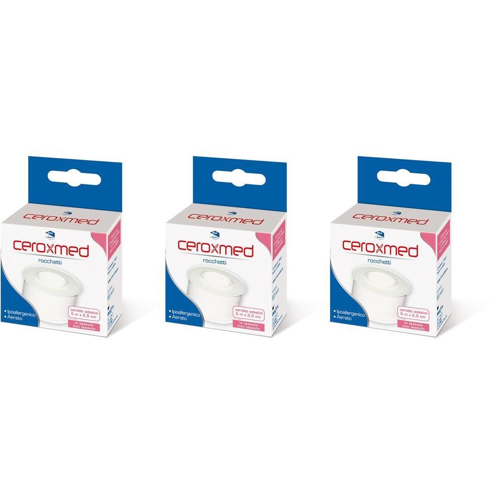 Tre confezioni di rotolo Ceroxmed, bianco, ipoallergenico.