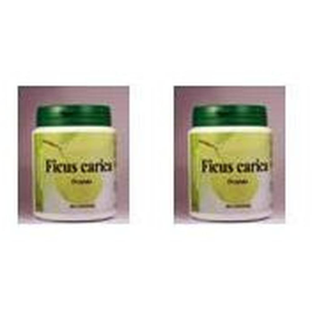 Due contenitori con etichetta Ficus carica e tappi verdi.