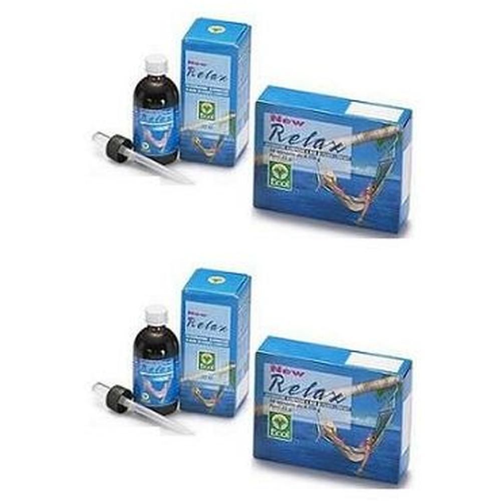 Due scatole e flaconi con contagocce, confezionati in blu con la scritta "New Relax".