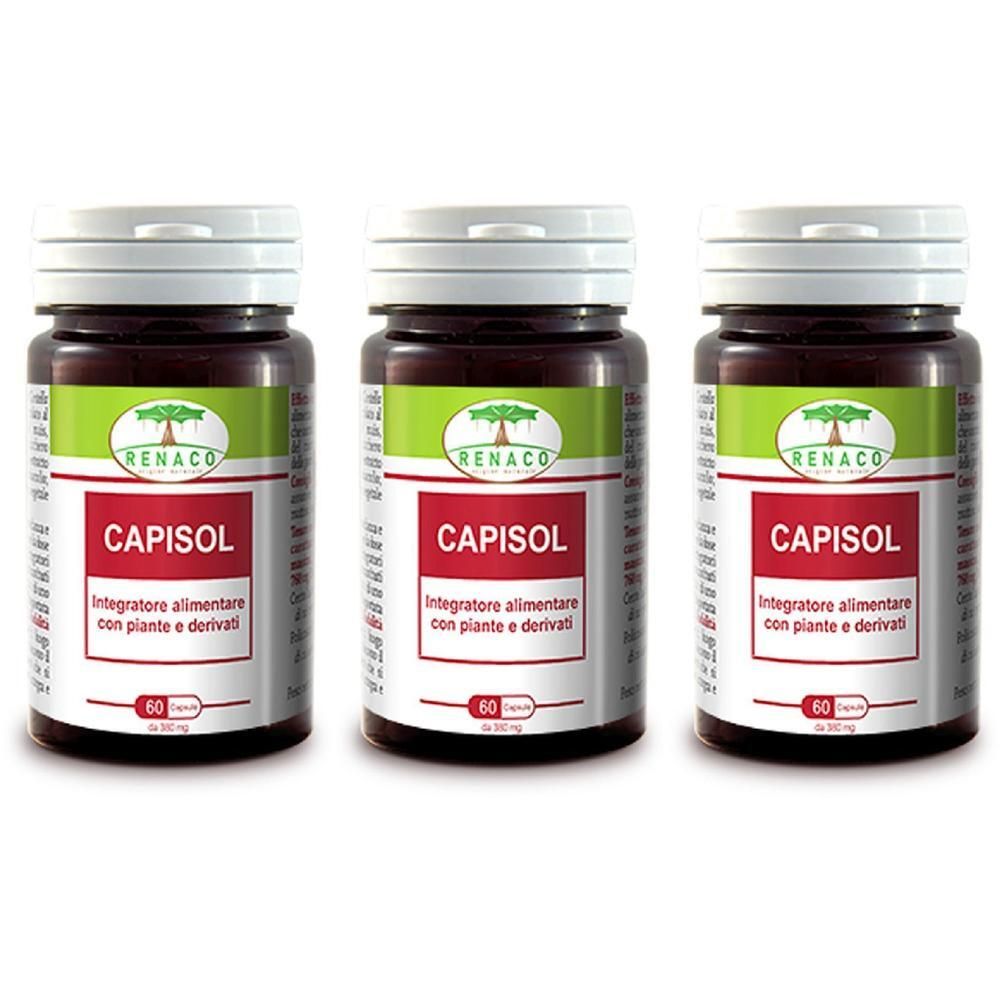 Tre flaconi di integratore alimentare Capisol, ciascuno da 60 capsule.