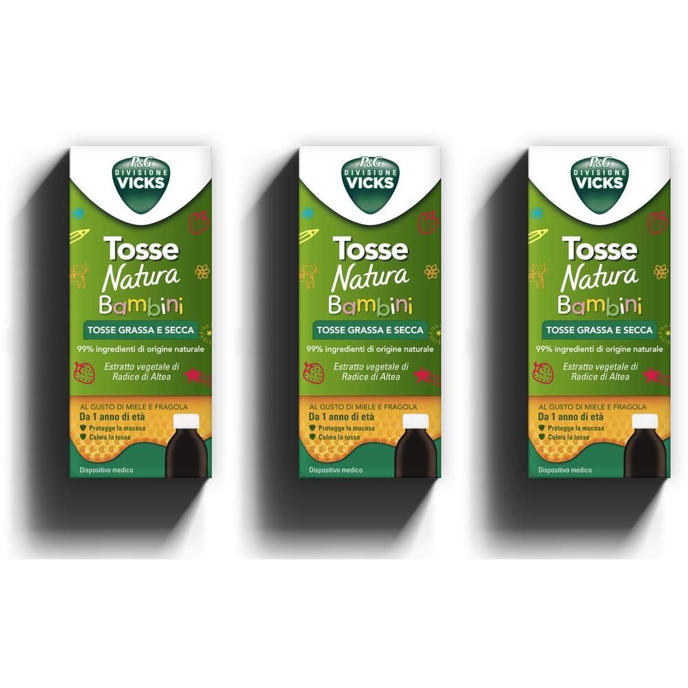 Vicks Tosse Natura Bambini Tosse Grassa e Secca Gusto Miele e Fragola