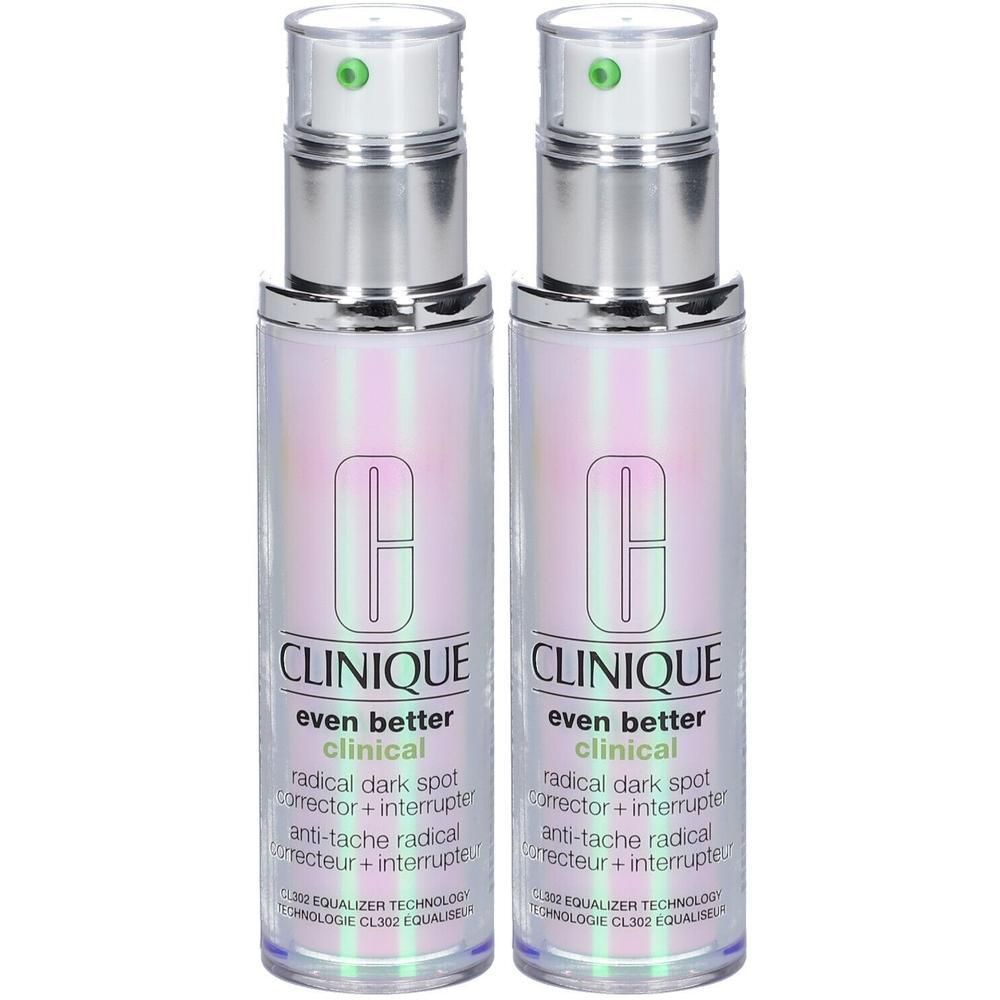 Due flaconi CLINIQUE Even Better Clinical™ Radical Dark Spot Corrector + Interrupter con dispenser a pompa.