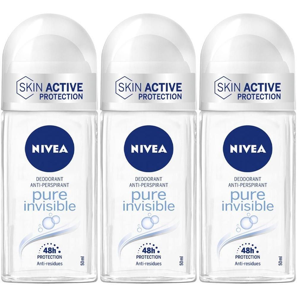 Nivea Pure Invisible Deodorante Roll On 50 ml, Deodorante antitraspirante senza residui sui tessuti