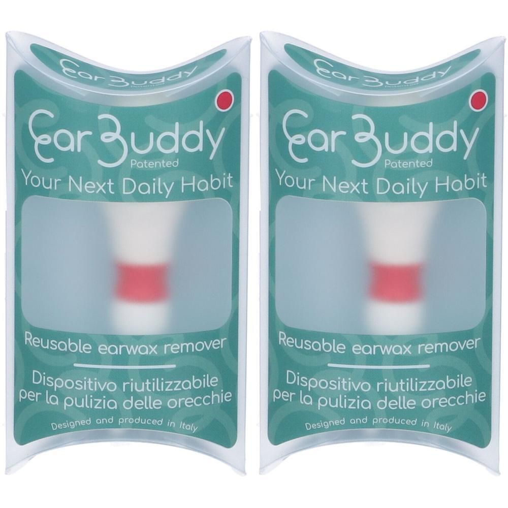 Due confezioni Earbuddy, pulitori per orecchie riutilizzabili con manico rosso e bianco.