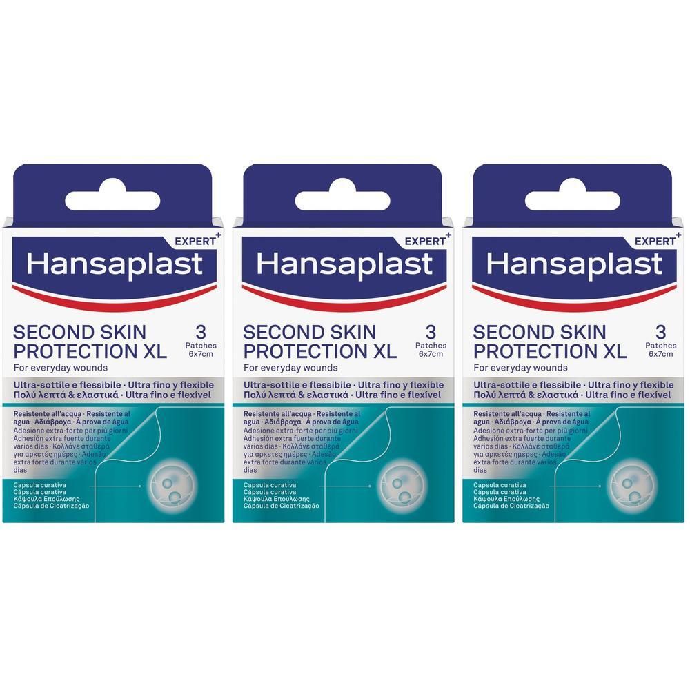 Hansaplast Second Skin Protection XL 3, Grandi cerotti con capsula curativa, 3 pezzi da 6 x 7 cm