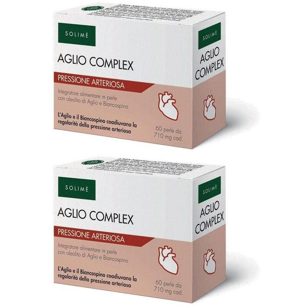 Due confezioni di integratore Aglio Complex, 60 perle per confezione.