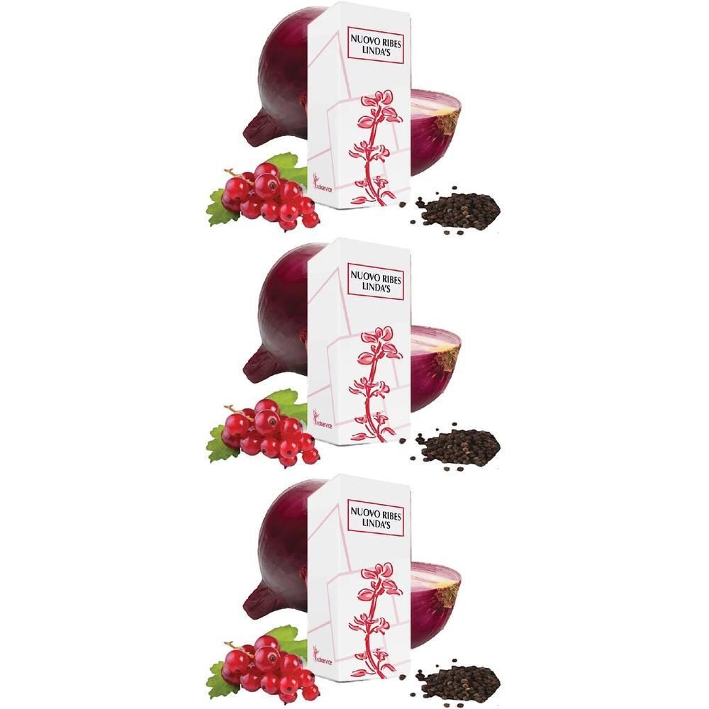 Tre confezioni con ribes rosso, cipolla e pepe.