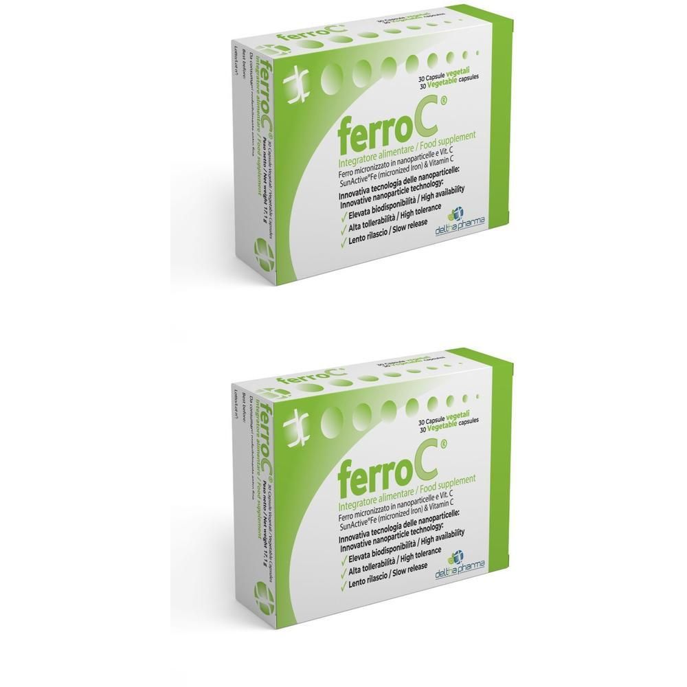 FERROC 30 Capsule Vegetali con ferro ad alta biodisponibilità e lento rilascio e Vitamina C.