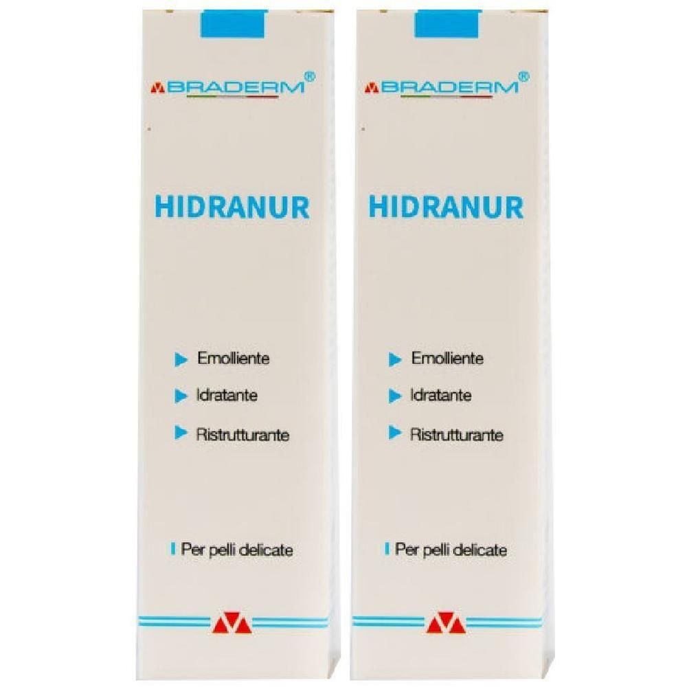 Due confezioni di Hidranur di Braderm. Emolliente, idratante, ristrutturante. Per pelli delicate.