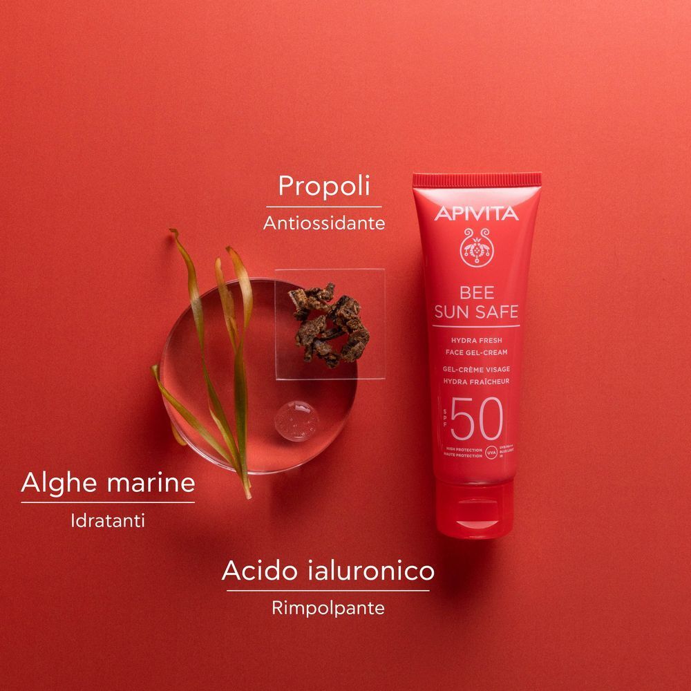 Crema solare SPF 50, estratti di propoli e alghe marine. Protegge dai radicali liberi.