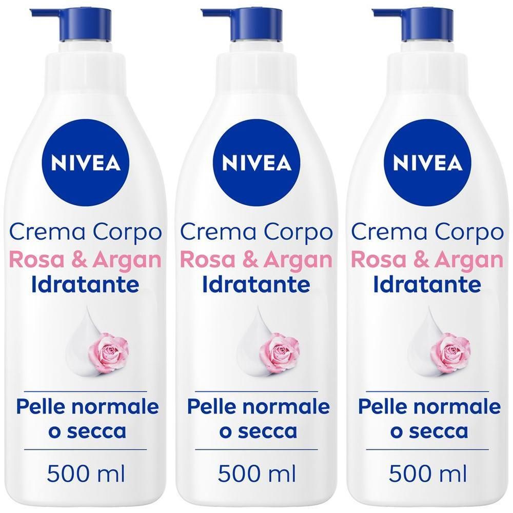 Nivea Crema Corpo Idratante Rosa & Argan 500 ml, Crema idratante corpo 72h profumata alla Rosa