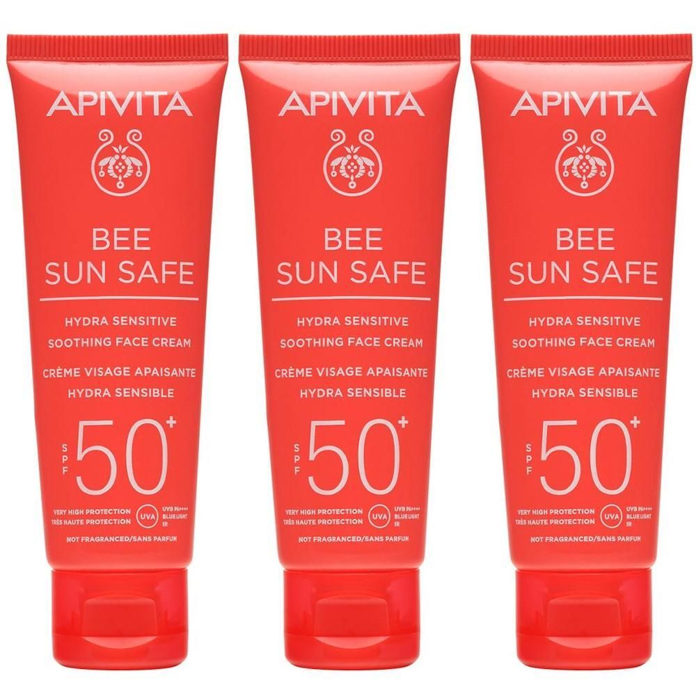 Apivita Bee Sun Safe Hydra Sensitive SPF50+ Crema Viso Lenitiva, pelle sensibile