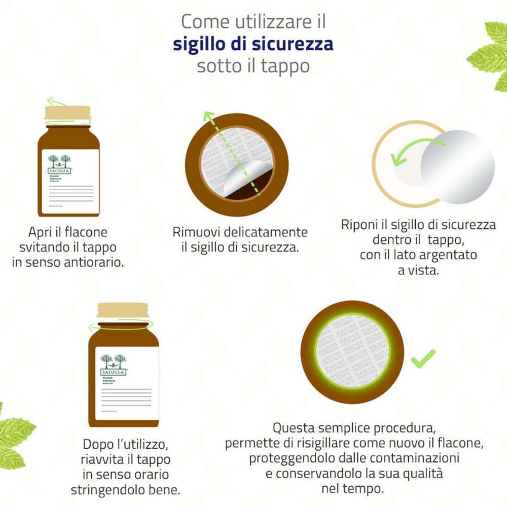 Istruzioni per aprire e richiudere il flacone Salugea ProbioGea Mente.