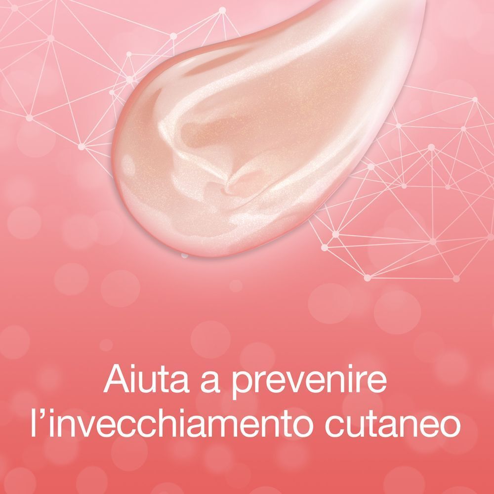 Texture di crema liscia e rosata che aiuta a prevenire l'invecchiamento cutaneo.