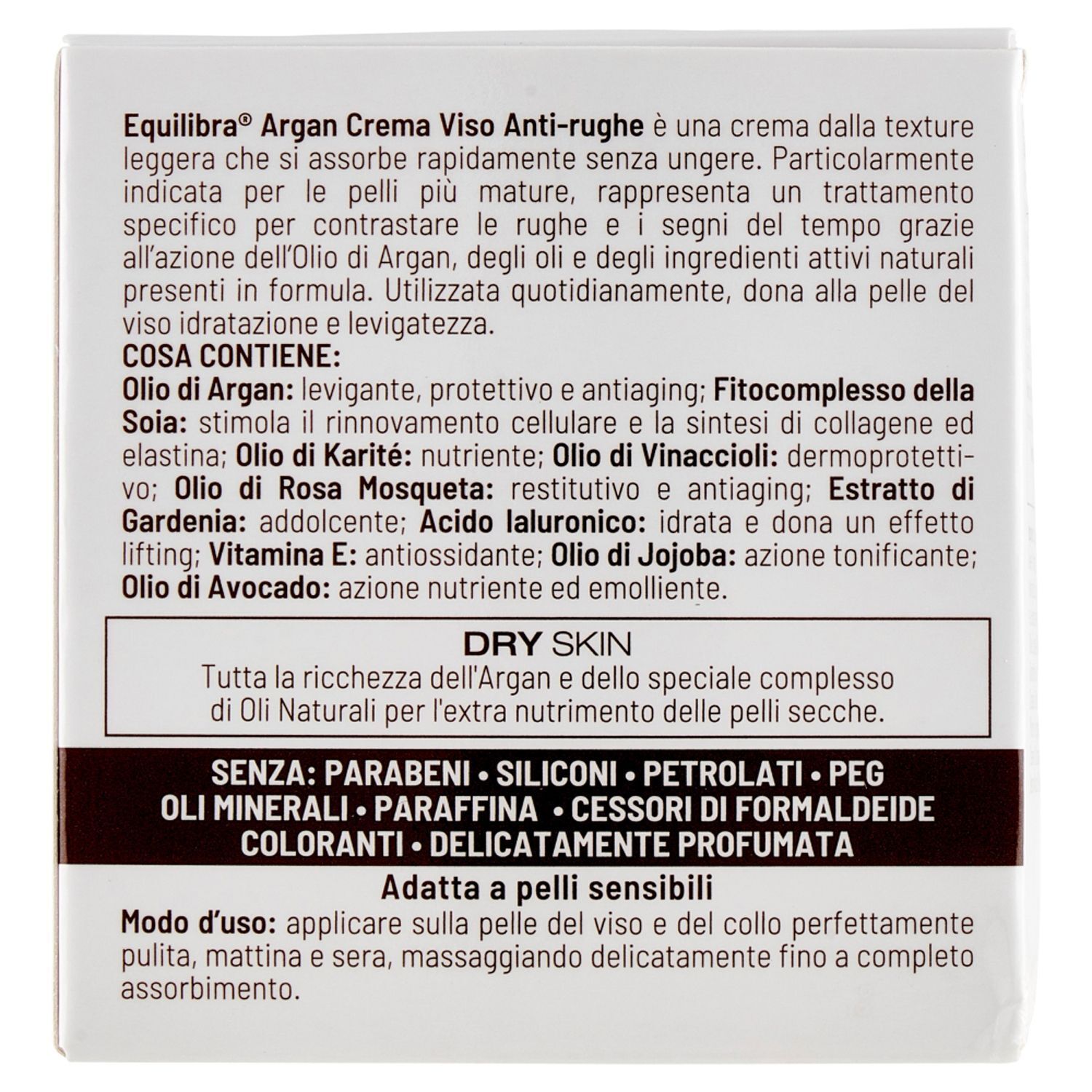 Equilibra Argan Crema Viso Anti-rughe, 50ml. Con olio di argan e ingredienti naturali.