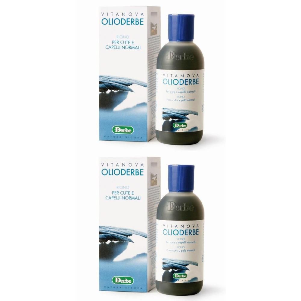 Due flaconi e scatole di Vitanova Olio Derbe per pelle e capelli normali.