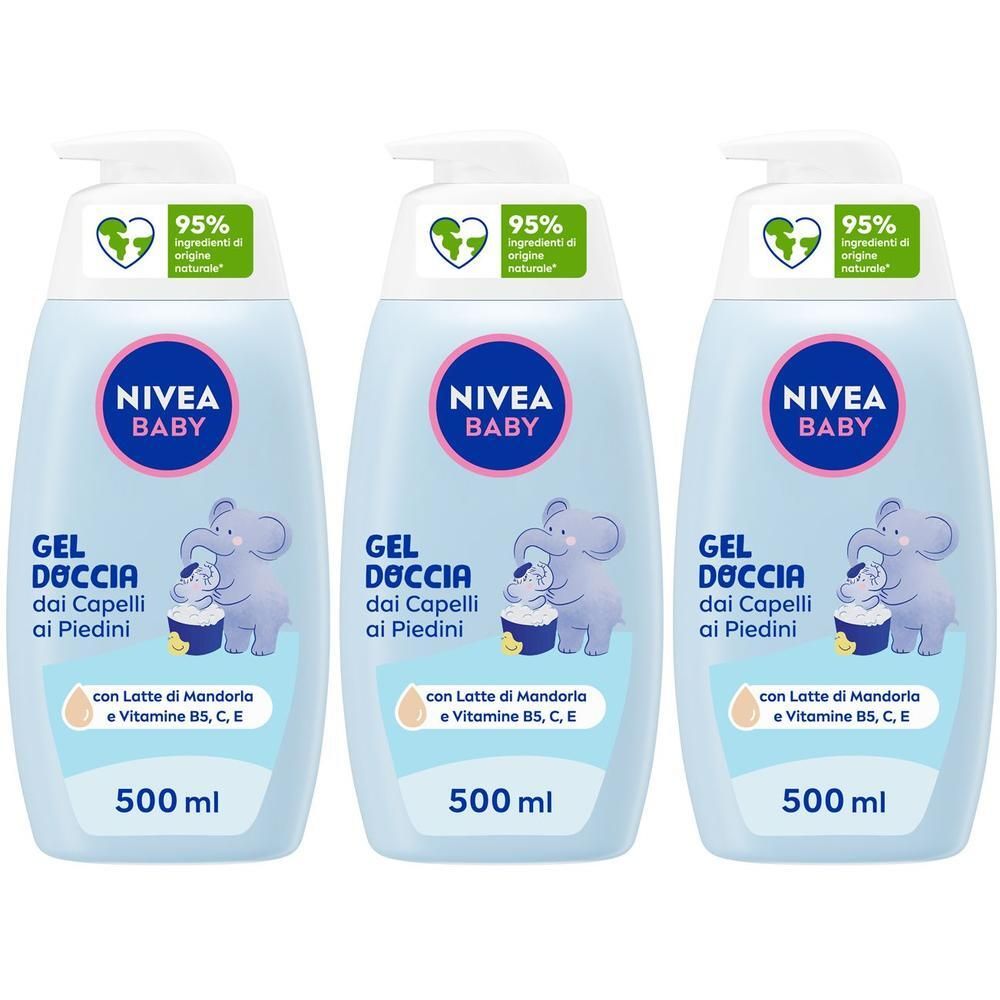 Nivea Baby Gel Doccia dai Capelli ai Piedini 500 ml, Detergente neonato per pelle e capelli puliti