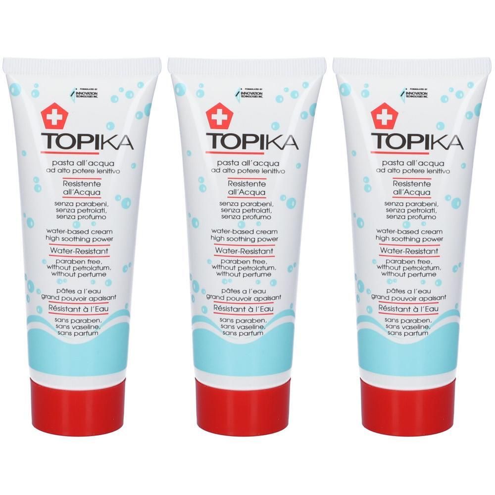 Tre tubetti di Topika Pasta All'Acqua, crema a base d'acqua, alta efficacia, resistente all'acqua.