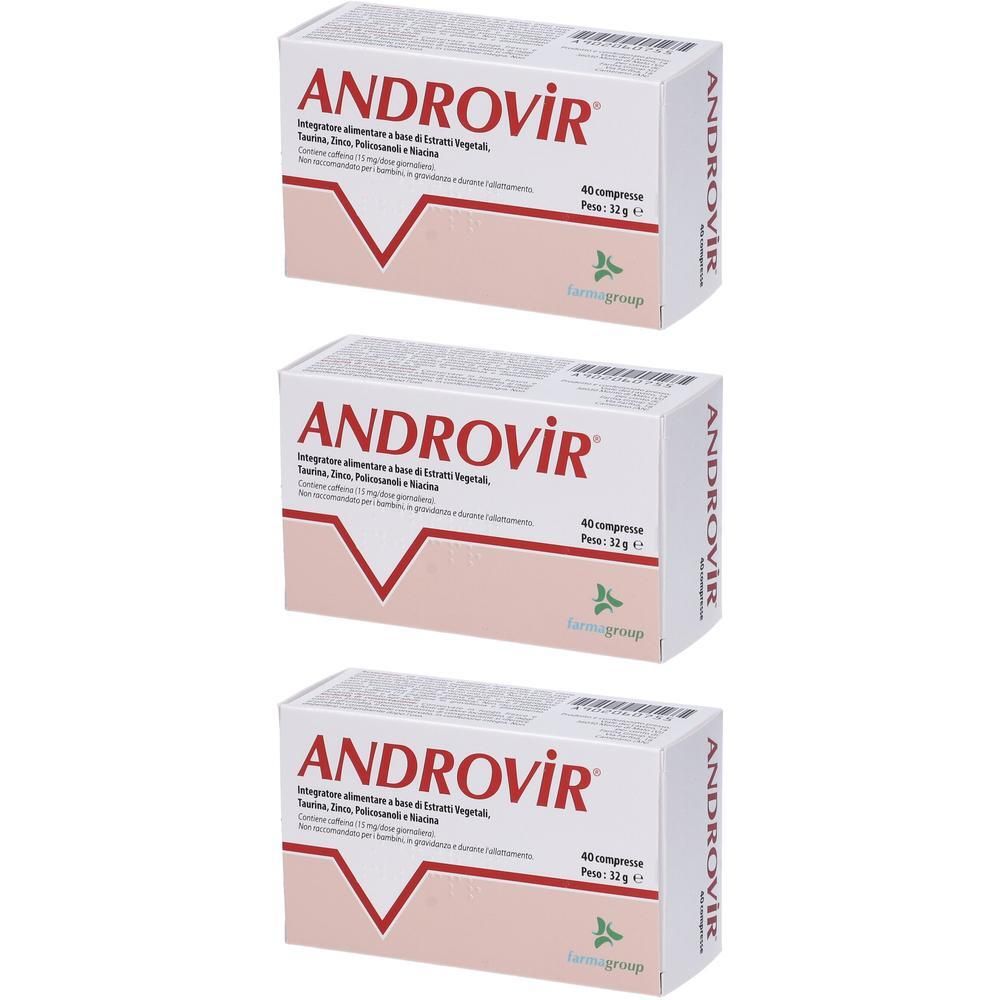 Tre confezioni di integratore alimentare Androvir, 40 compresse ciascuna.