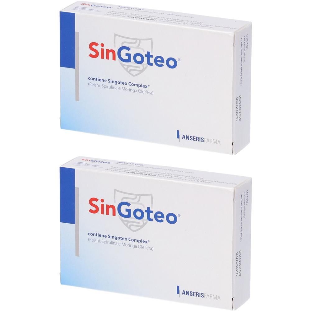 Due confezioni di capsule SinGoteo con logo Anseris Pharma.