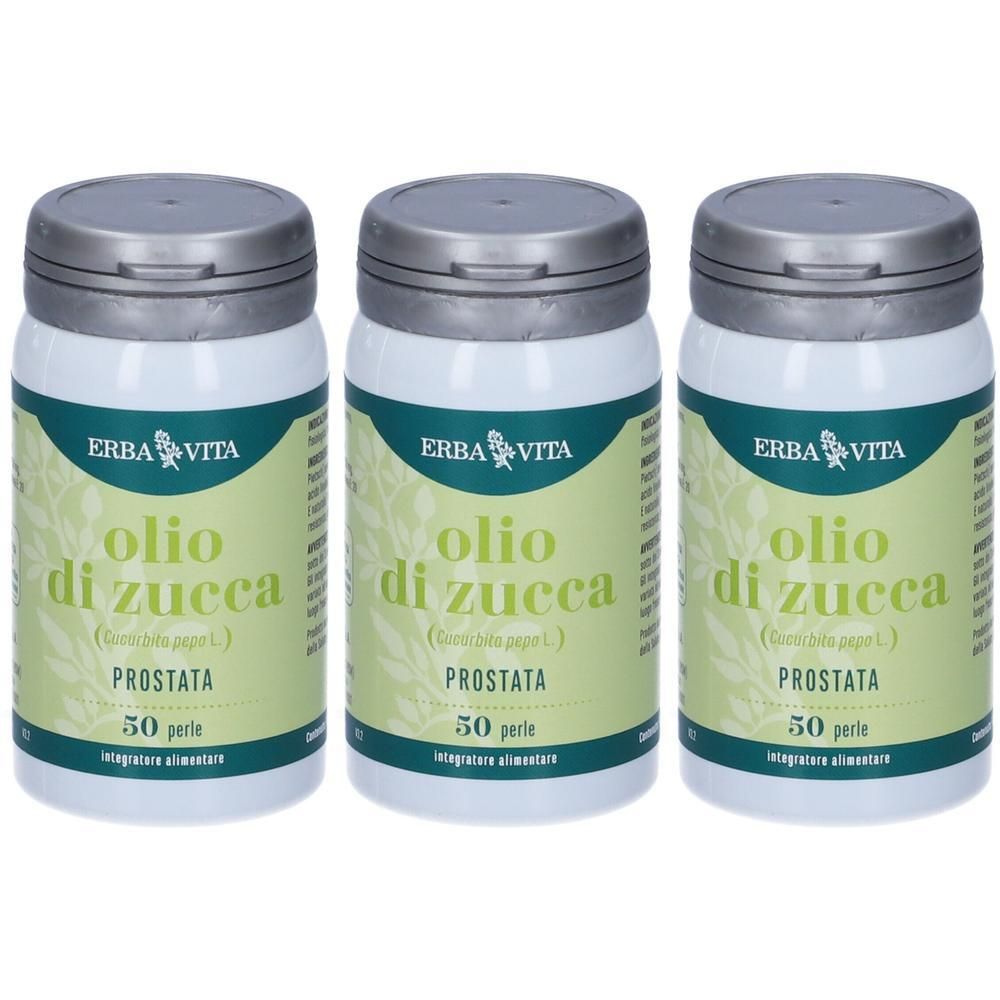 Tre flaconi Erba Vita Olio di Zucca, 50 perle per flacone, integratore alimentare.
