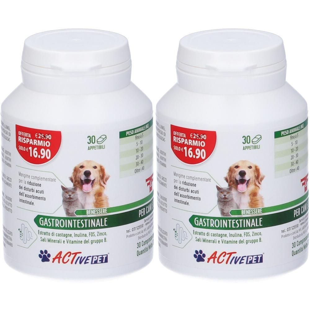 Active Pet Gastrointestinal masticabili per cani e gatti, 2x 30 pezzi.