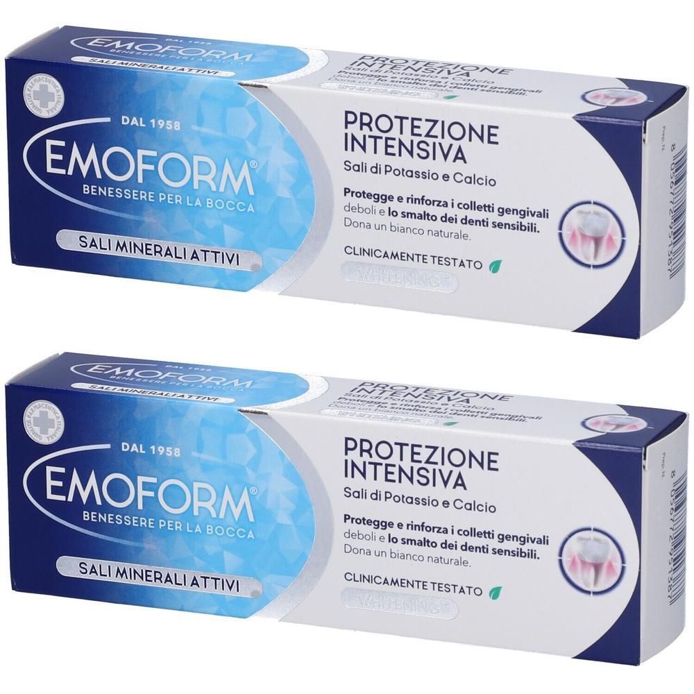 Confezione dentifricio EMOFORM Protezione Intensiva, Sali di Potassio e Calcio.