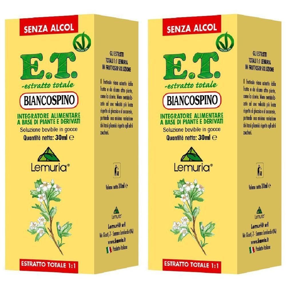Due confezioni di E.T. Biancospino estratto totale, senza alcool, 30ml.