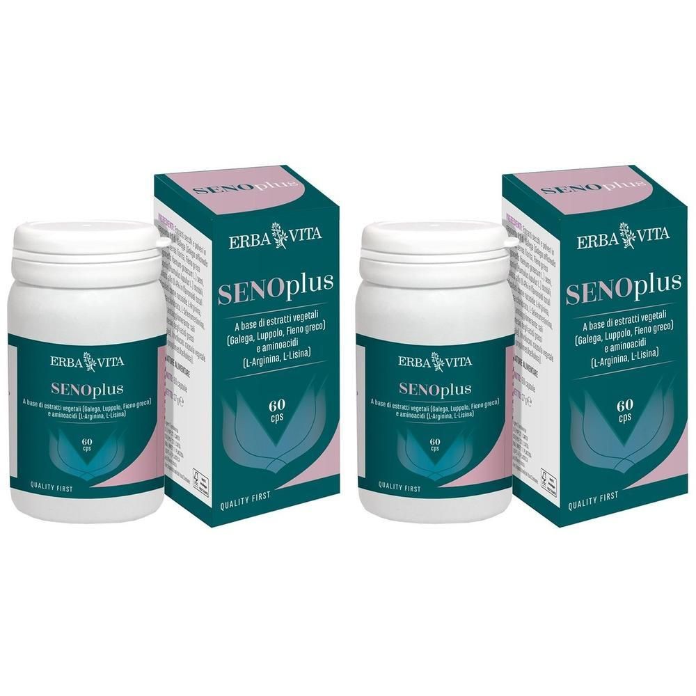 Due flaconi e scatole di capsule Erba Vita SENOplus, 60 capsule ciascuno.