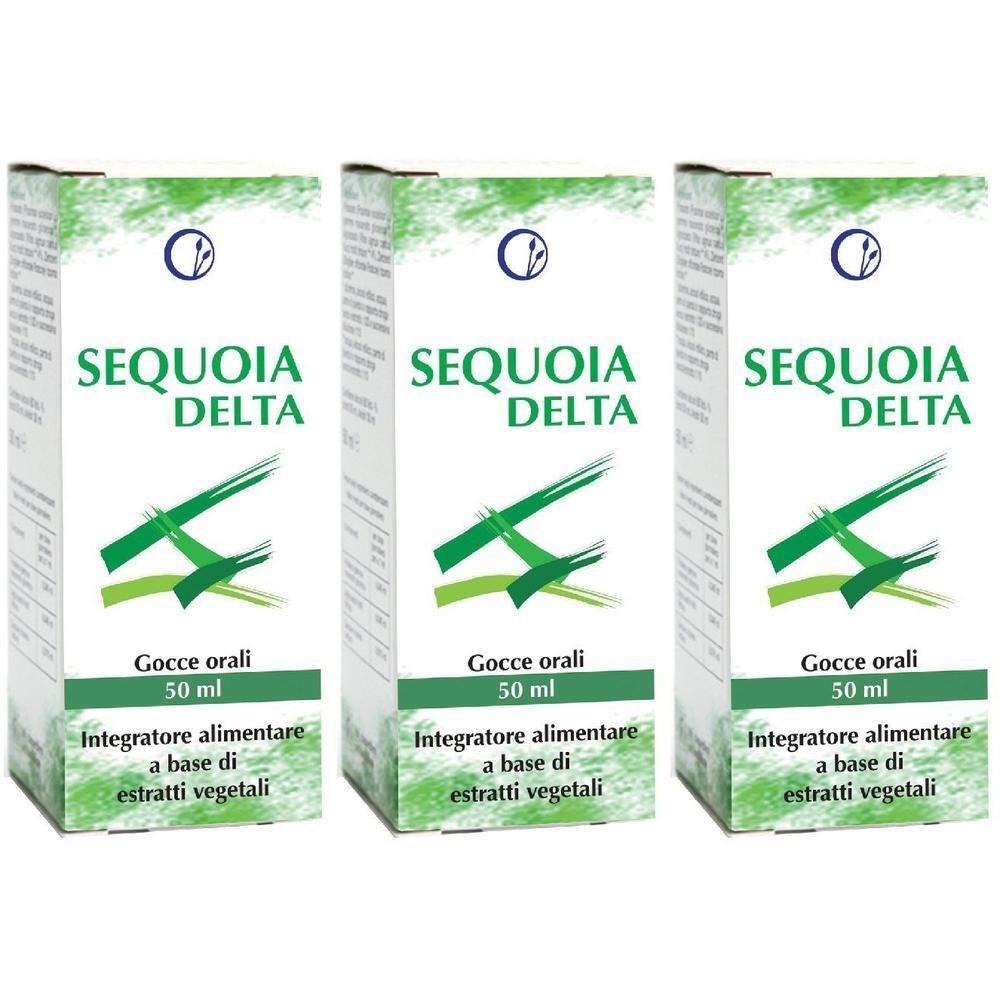 Tre confezioni di Sequoia Delta, gocce orali, 50 ml, integratore alimentare a base di estratti vegetali.
