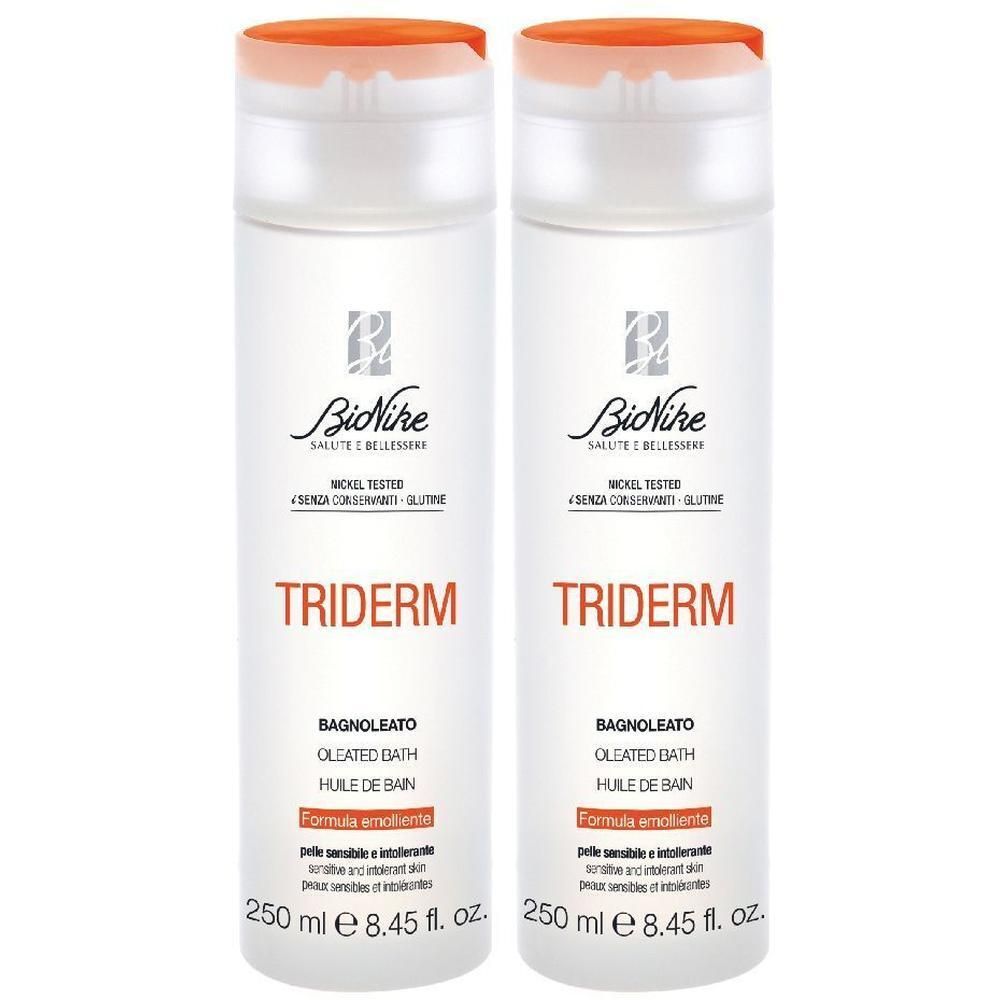Due flaconi BioNike TRIDERM Bagnoleato, 250 ml ciascuno. Per pelli sensibili.