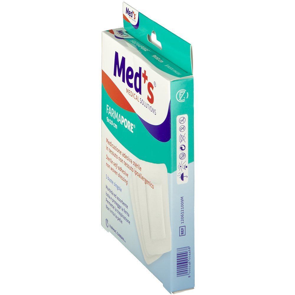 Confezione "Med's Farmapore", 5 medicazioni sterili non tessute ipoallergeniche, 9x10 cm.