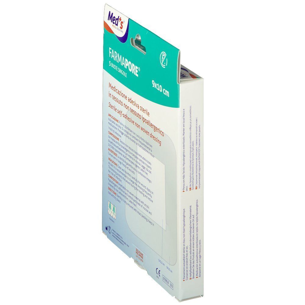 Confezione "Med's Farmapore", 5 medicazioni sterili non tessute ipoallergeniche, 9x10 cm.