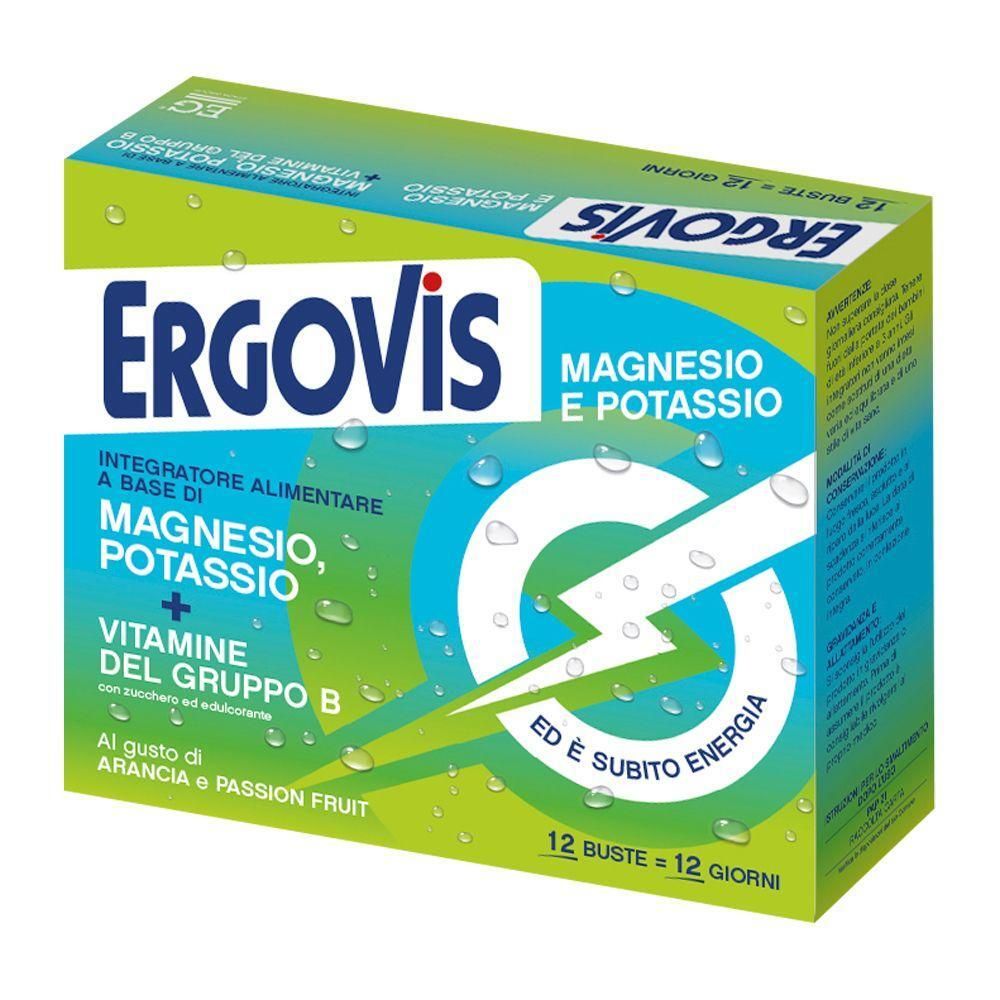 Ergovis Magnesio e Potassio, 12 bustine gusto arancia e passion fruit.