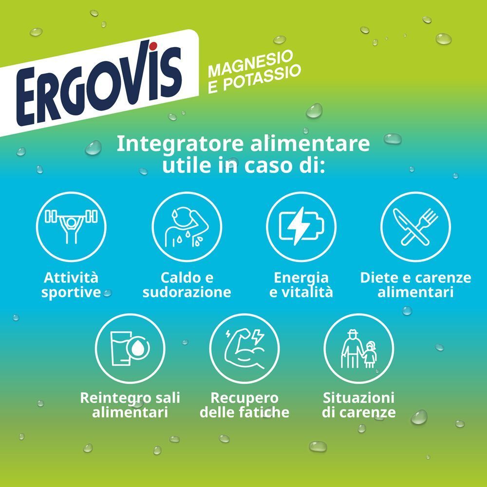 Ergovis: indicazioni per sport, caldo, energia, dieta, reintegro sali minerali.