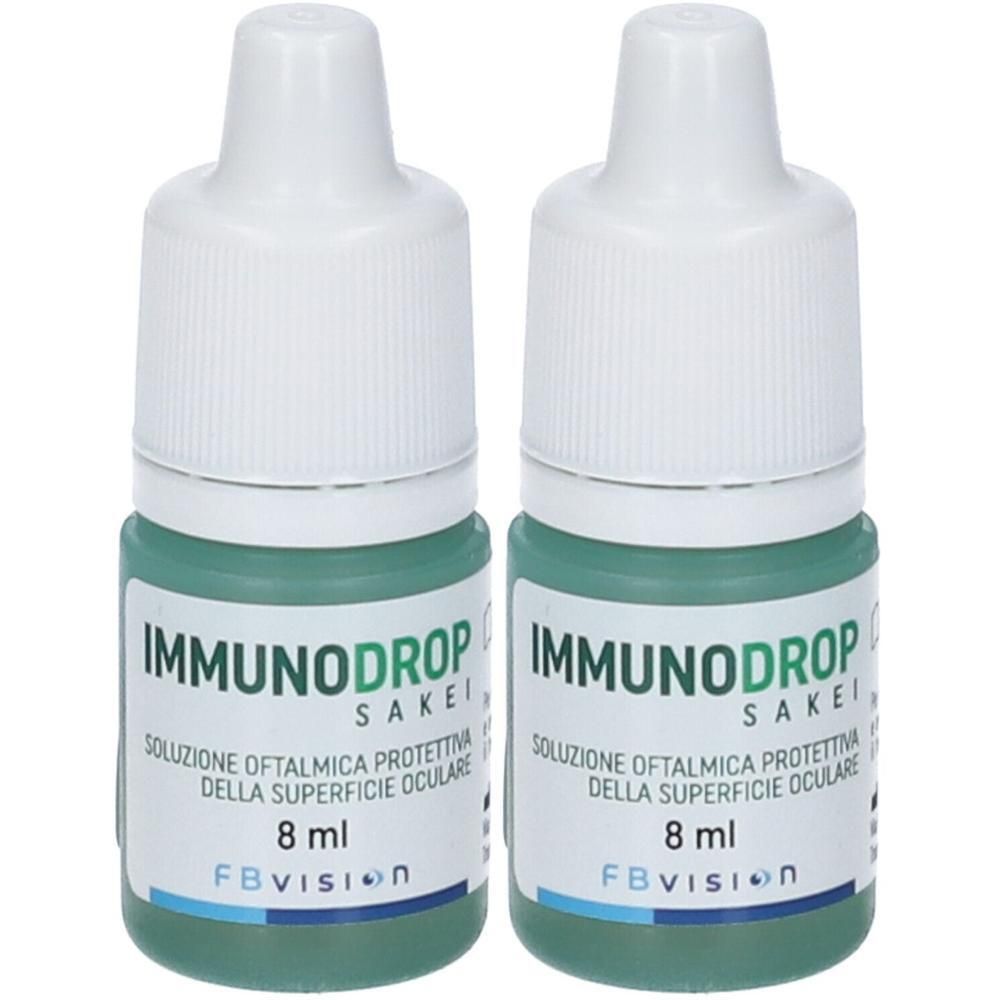 Due flaconi di soluzione oftalmica Immunodrop Sakei, 8 ml ciascuno.