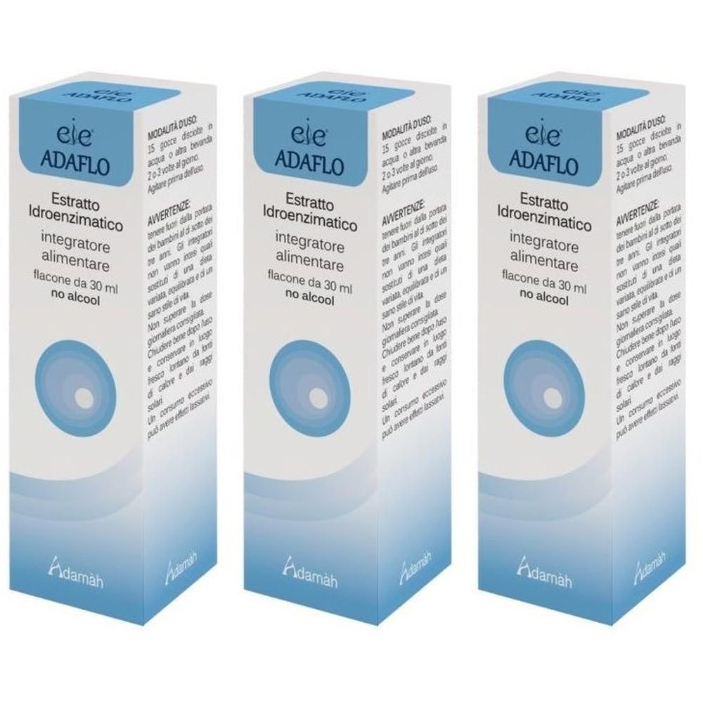 Tre confezioni di EIE ADAFLO Estratto Idroenzimatico, 30 ml, senza alcool.