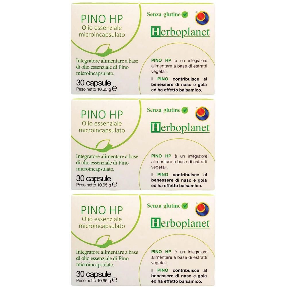 Tre confezioni di Pino Hp da 30 capsule, senza glutine, di Herbo planet.