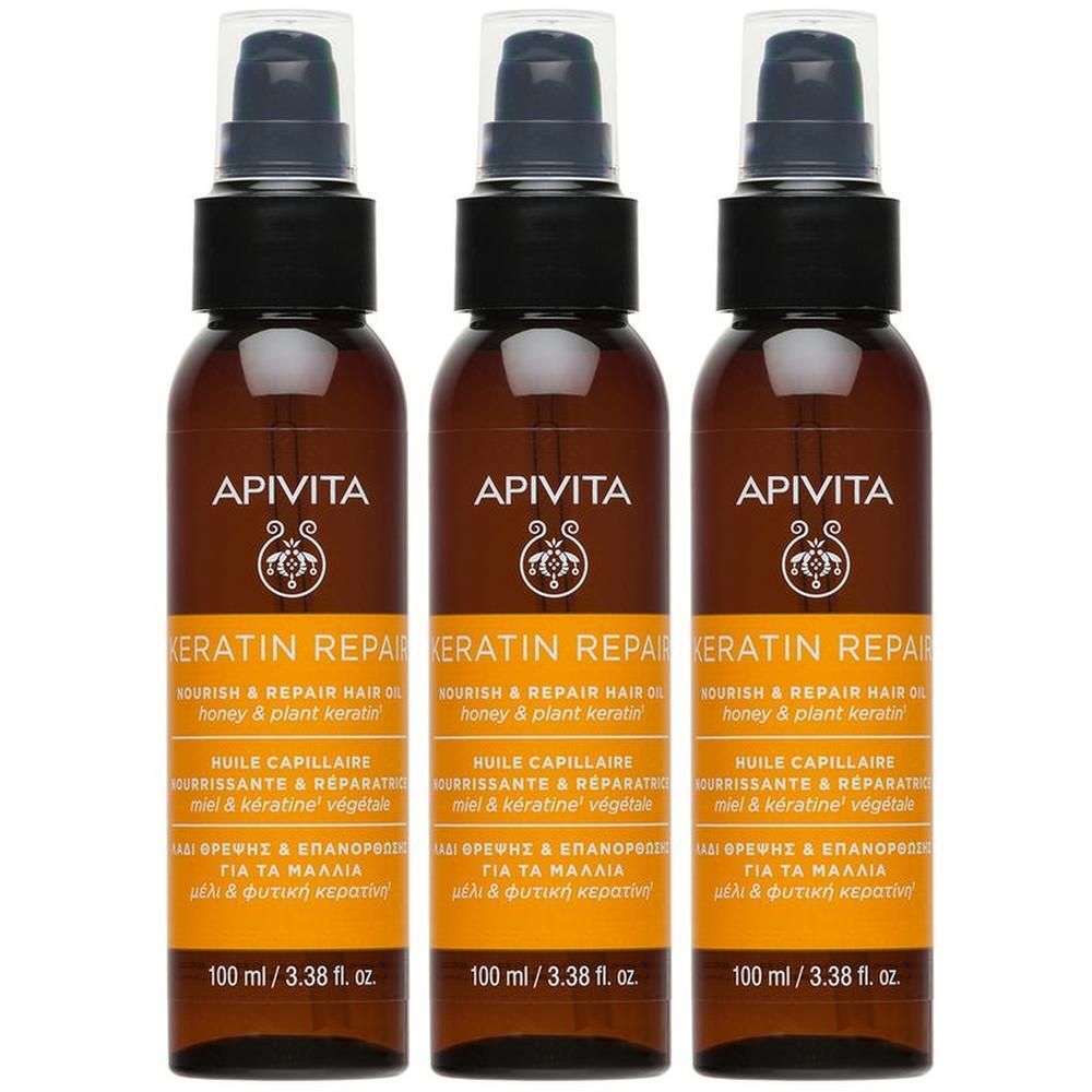 Apivita Keratin Repair Olio Termoprotettore e Riparatoratore, capelli danneggiati, anti-crespo
