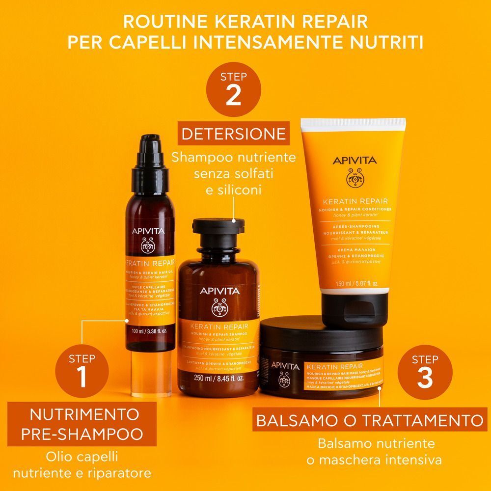 Apivita Keratin Repair Olio Termoprotettore e Riparatoratore, capelli danneggiati, anti-crespo