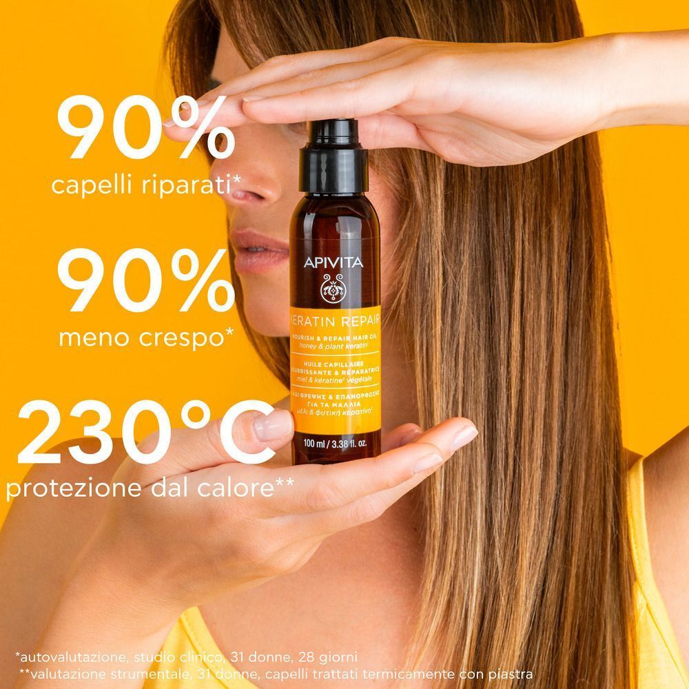 Apivita Keratin Repair Olio Termoprotettore e Riparatoratore, capelli danneggiati, anti-crespo
