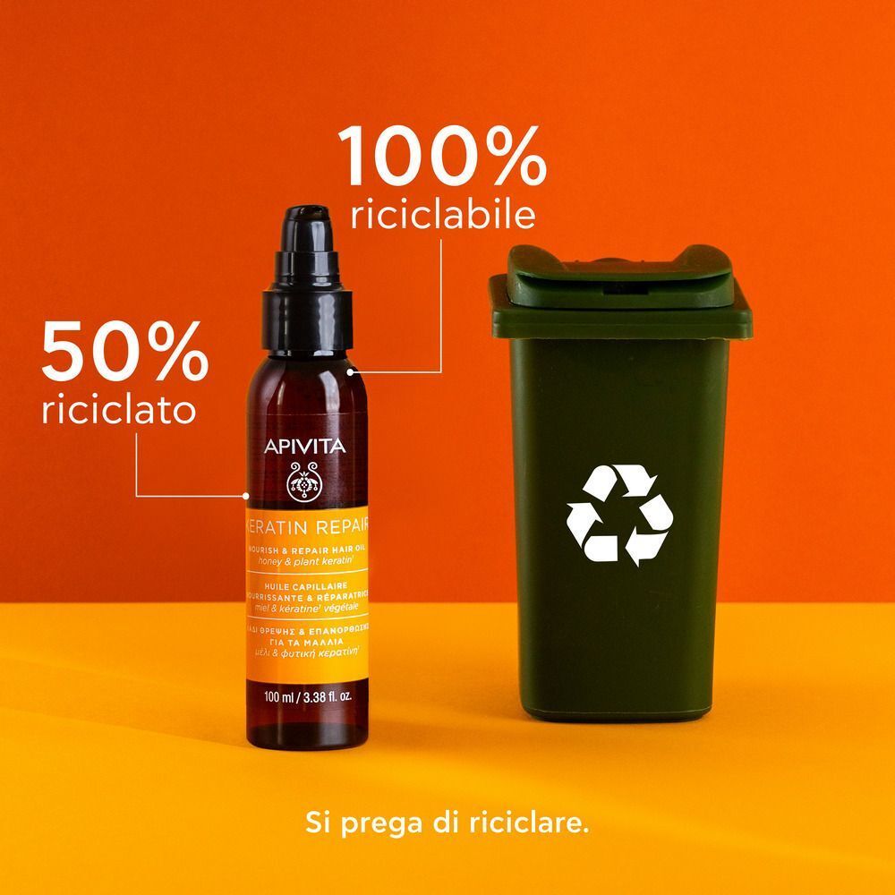 Apivita Keratin Repair Olio Termoprotettore e Riparatoratore, capelli danneggiati, anti-crespo
