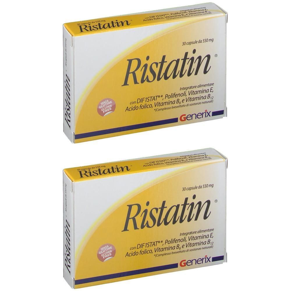 Due confezioni di Ristatin, integratore alimentare, 30 capsule per confezione.